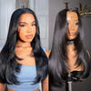 99J Burgundy Red Layered Lace Front Wig With Bangs Bone Straight Synthetic Lace Frontal Wigs 13x4 HD Glueless PrePlucked Cosplay