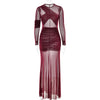 Articat Elegantes Mesh-Patchwork Langarm-Bodycon Party Club Abendkleid Sexy Doppellagiges Perspektivkleid Herbstkleidung