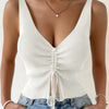 New Summer Women Drawstring Front Ribbed Knit Tops Femme Sexy V Neck Sleeveless Crop Top Clothes High Stretch Split Cropped Tank