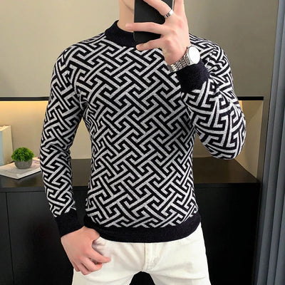 Herbst Winter Samt Strickpullover Herren Langarm Rundhalspullover Slim Fit Business Freizeit Strickwaren Tops Herrenbekleidung