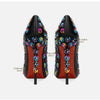 2025 Spring New High Heels Women's Embroidered Beaded Black Sexy Queen's Heel 10-12cm Pointed