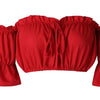 Crop tops women 2024 summer lantern sleeve sexy strapless beach tops red black white ruched crop top