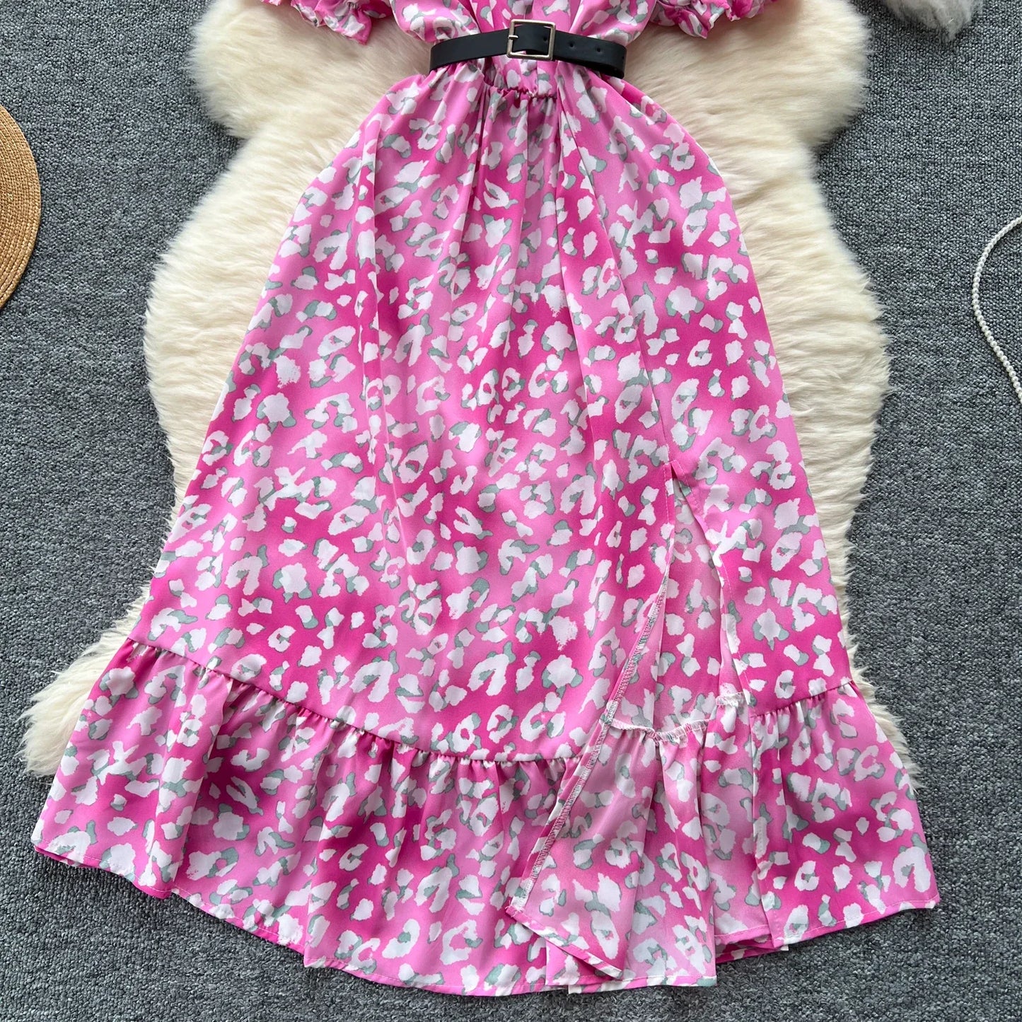 Sommer Plissiert Damen Knopfkleider Lässige Strandurlaub Kurzarm V-Ausschnitt Damen Midikleid Böhmische Mujer Vestidos