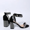 Glänzende goldene Strasssteine Chunky Heels Sandalen Damen Sexy Kreuz Knöchelriemen Silber High Heels Sommer Party Kleiderschuhe Damen Pumps