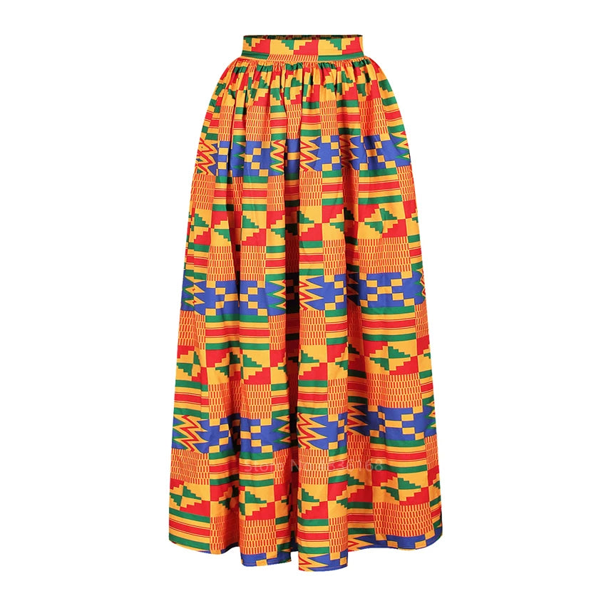 Nationaler Fashion-Print Damen Zweiteiler Sexy schulterfreies ärmelloses Oberteil + Maxirock mit hohem Schlitz Sommer Casual Damenanzug