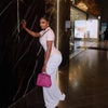 Women's Elegant Ruched Dress Asymmetric Cut Out Neckline Short Sleeve Long Dress Formal Wedding Guest & Evening Party Outfit
