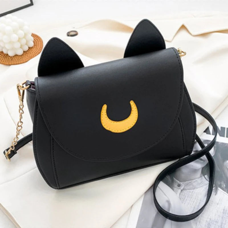 Summer Sailor Moon Ladies Handbag Black Luna Cat Shape Chain Shoulder Bag PU Leather Women Messenger Crossbody Small Bag Purses