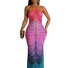 Neue Gradient Strass Tie-Dye Print Neckholder Meerjungfrau Lange Kleider Damen Rückenfrei Ärmellos Schmal Geburtstagsparty Abschlussball Vestidos
