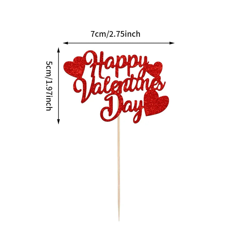 YOMDID 24tlg. Happy Valentines Day Cupcake Toppers Glitzer Rot Dekorationen Valentinstag Cupcake Spieße Geschenk zum Valentinstag