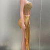 Gold Color Women Sexy 2 Pieces Strapless Bodycon Mini Dress Bar Singer Nightclub Party Celebrate Birthday Dress Wholesale