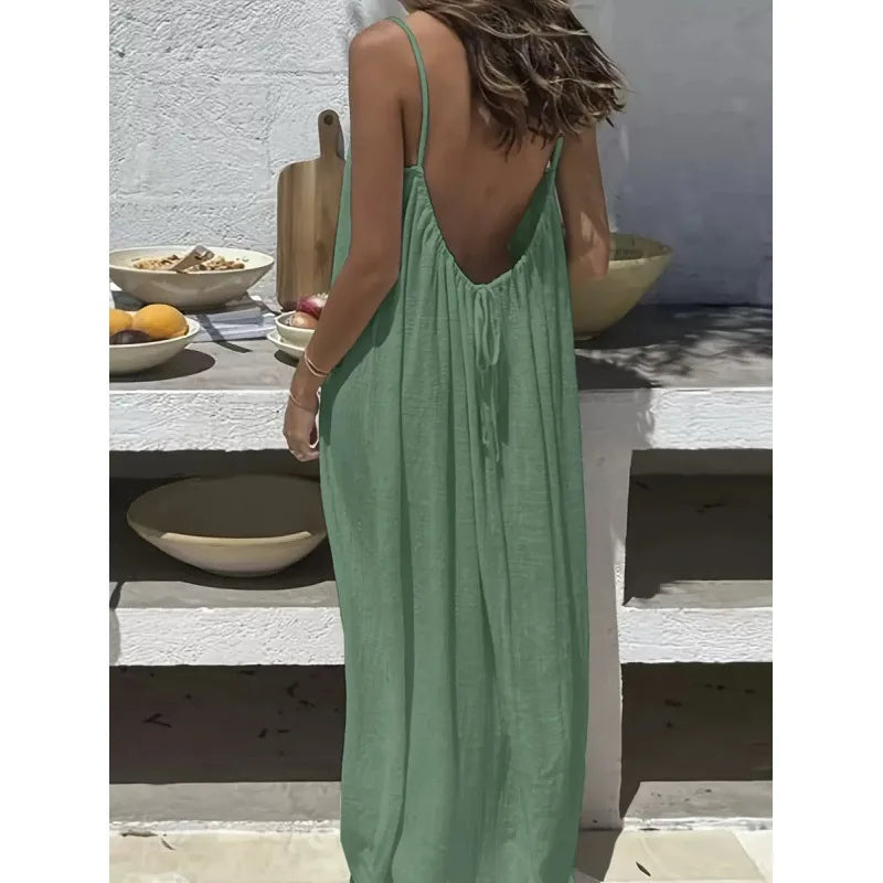 New Arrival Women's Strapless Backless Long Loose Home Dress Comfortable Sleepwear Casual Maxi Dress