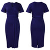 2024 summer new short sleeve V-neck waist solid color Tunle pencil skirt dress