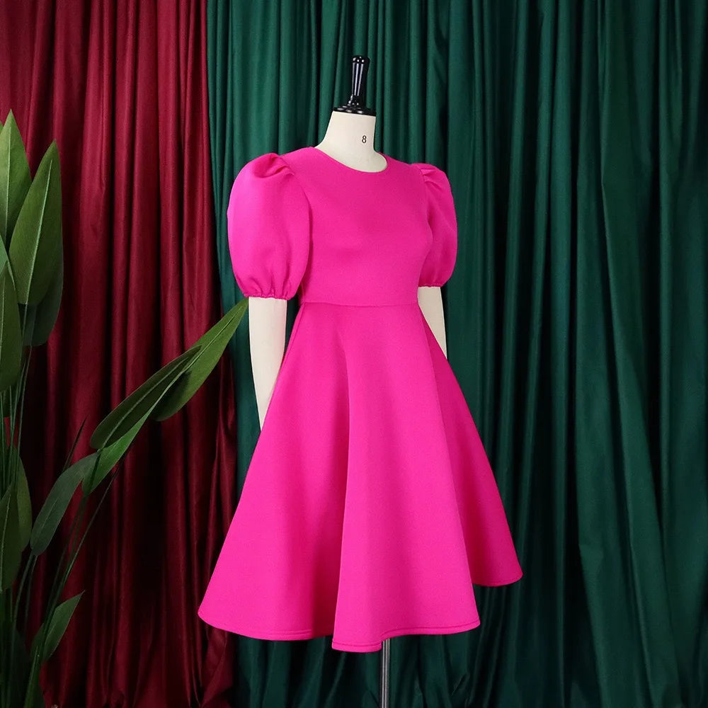 Elegant Party Dress for Woman 2024 Modern O Neck Short Sleeve High Waisted A Line Mid Calf Luxury Birthday Dinner Vestidos Mujer