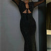 Tossy Glitter Hollow Out See-Through Maxi Dress Female Sexy Lace-Up Club High Waist Patchwork Sparkle Bandage Women Long Dress