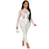 Sexy Mesh Patchwork Jumpsuits for Women Elegant Long Sleeve Bandage One Piece Party Long Bodysuit