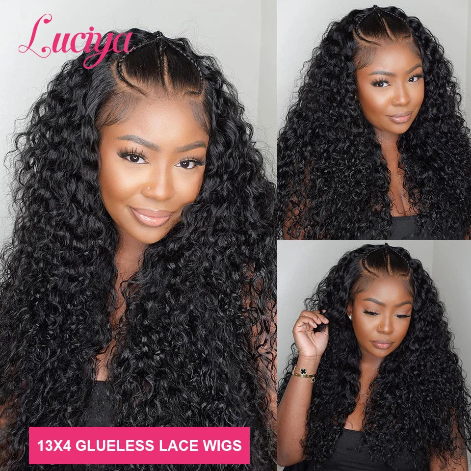 Kleberlose vorgeflochtene Perücken Tiefe Welle HD 13x6 Lace Front Perücke, alles vorbereitet, gelockt, 13x4 HD Lace Front Echthaarperücken, sofort tragbar