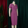 2024 summer new short sleeve V-neck waist solid color Tunle pencil skirt dress