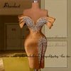 Stardust Luxury Off the Shoulder Homecoming Dress Pearls Slit Pleat Mini Saudi Arabric Illusion Cocktail Party Gown Customized