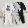 0-24M Baby Girls Autumn Clothes Newborn Toddler Long Sleeve Plaid Bear Pattern Tops Sweatshirt Pants Outfits Tracksuits