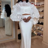 White Pleated Ruffle Crop Top Women Oversized Fan Sleeve Stand Collar Elegant Formal Evening Party Blouse