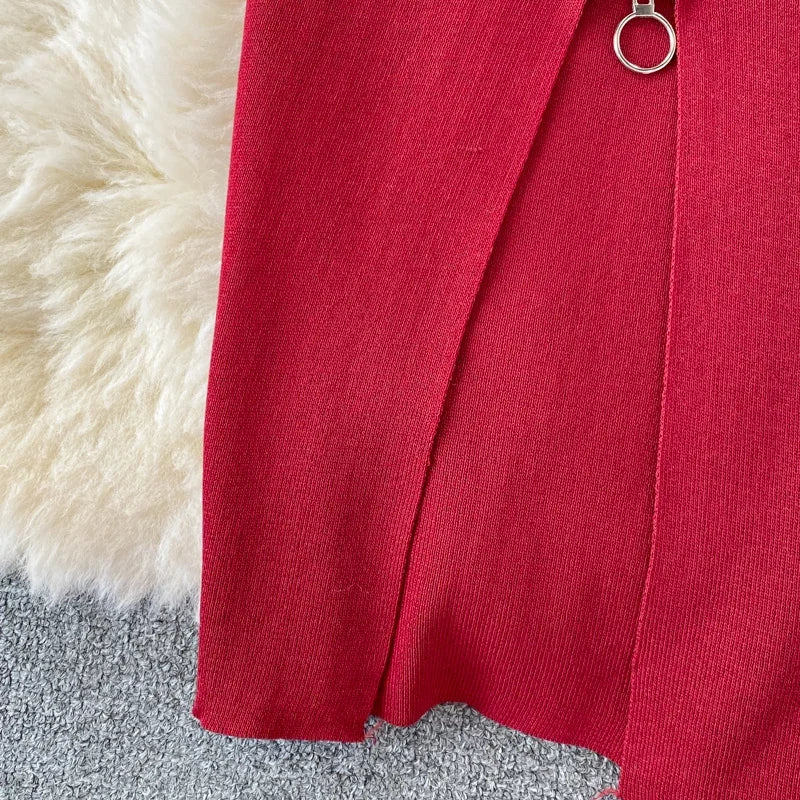 Zipple  2023 Sexy Summer Knit Strap Dress Women Tank Elatic Waist Bodycon Sundress Female Beach Split Backless Midi Dress