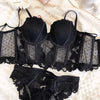 French Ladies Transparent Mesh Corset Sexy Shaper Thin Bra Set Night Club Sweet Cropped Top Girls Hot Bra and Panties Bralette