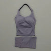 2 Pieces Sports Set Women Backless Halter Tops High Waist Seamless Hight Stretch Shorts Gym Suit Sportswear Workout Sets