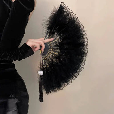 Chinesischer Faltfächer im Vintage-Stil, Feder-Spitzen-Faltfächer für sexy Tanz, Hochzeitsdekoration, Partygeschenke
