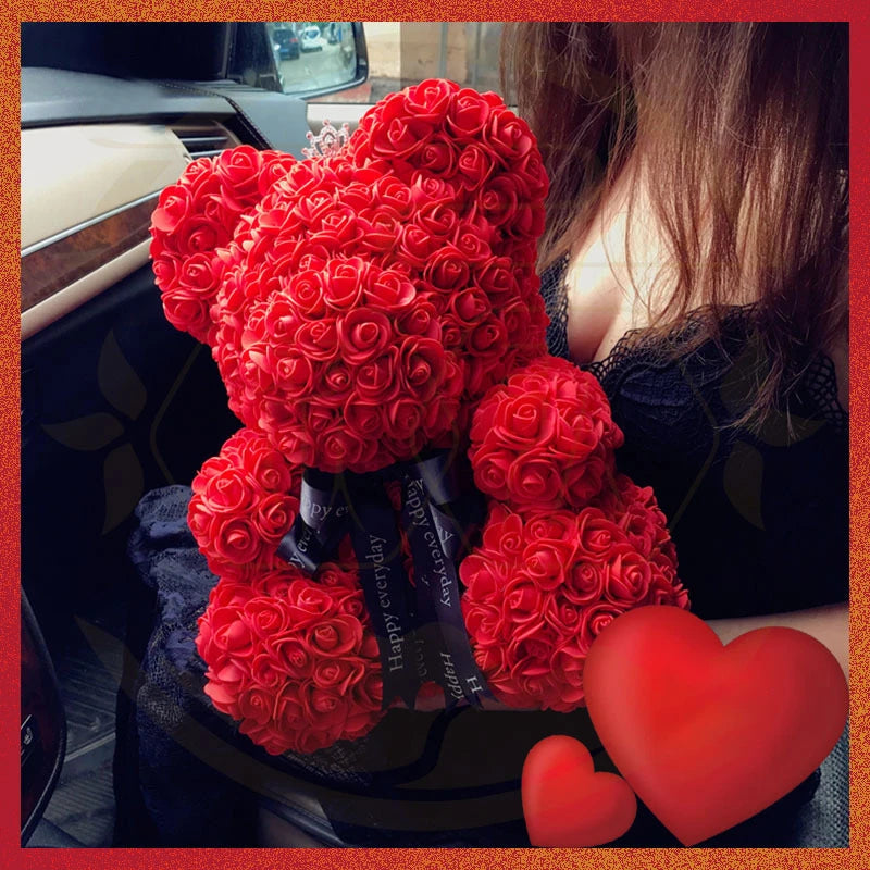 Valentinstagsgeschenke Dekoration Rosenbär Künstliche Blume mit Box Lichter Teddybär für Frauen Freundin Geburtstagsgeschenk Liebesblume