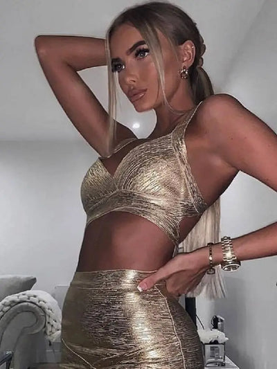 BEAUKEY Sexy kurzes Metallic-HL-Bandagen-Crop-Top Damen Weste Gold Silber XL Camis Bodycon Club Party Tank Top Großhandel