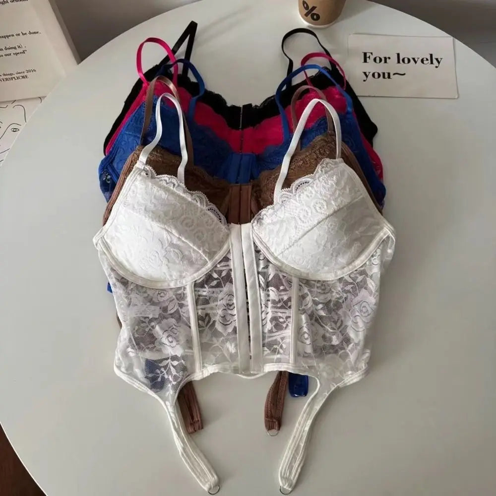 V-Neck Sexy Lace Corset Top Slim Fit Push Up Hollow Suspender Vest Adjustable Straps Off Shoulder Breathable Mesh Vest Travel