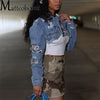 Fashion Zerissene Löcher Langarm Kurze Jeansjacke Damen Trend Streetwear Freizeit Oberbekleidung Damen Doppelknopf Splicing Mantel