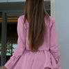 Oymimi Fashion Pink Cotton 2 Pieces Set For Woman Elegant Long Sleeve Single Breasted Crop Shirts And Drawstring Mini Skirts Set