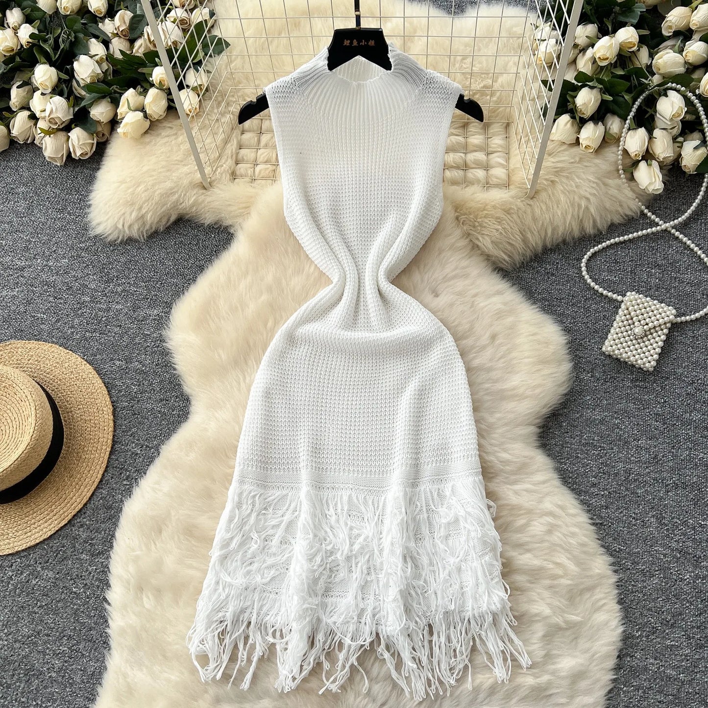 YuooMuoo Chic Fashion Sexy Package Hips Knitted Mini Dress 2026 New Summer Sleeveless Tassels Bodycon Party Dress Beach Vestidos