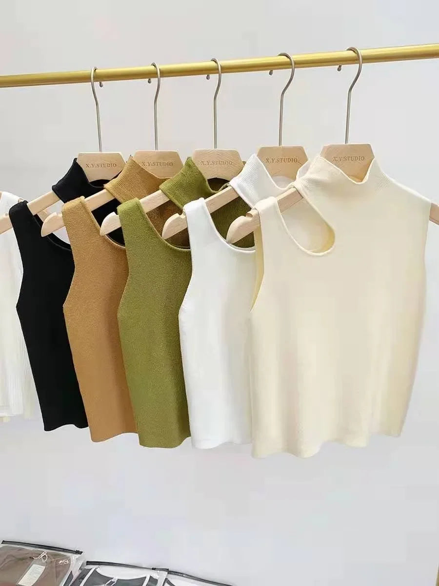 Women Knitted Tank Top Summer Fall Slim Sweater Short Sleeveless Solid Summer Sweaters Hollow Out Pullovers 2026