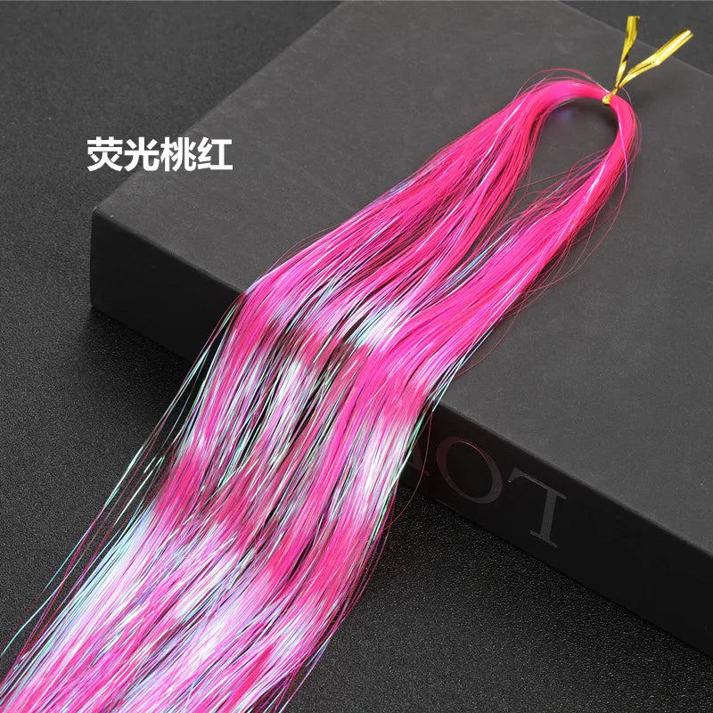 Shiny Sparkle Hair Tinsel 150PC/120cm Thin Colorful Rainbow Silk Hair Extensions Dazzles Women Hippie for Braiding Headdress