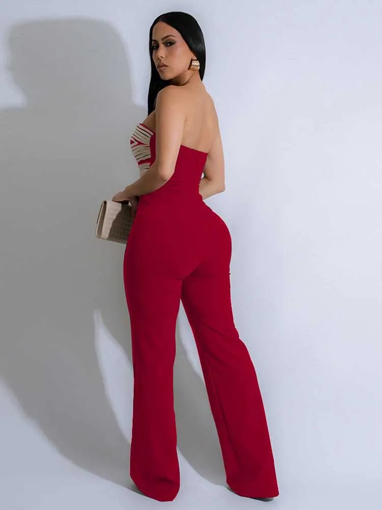 Damen Sommer Trägerloser Jumpsuit Sexy Einteiler Outfits Cut Out Taille Party Jumpsuit Kleidung Damen Langer Rückenfreier Overall
