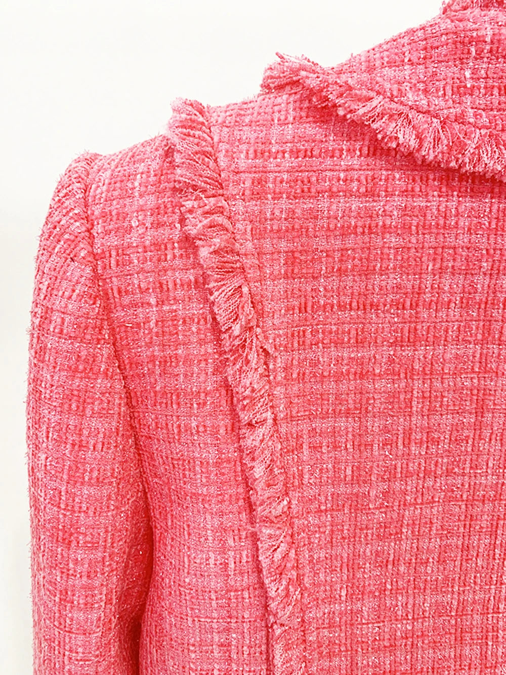 Modphy Winter Sweet Luxury Tweed Rose Pink Jackets Women Diamond Tassels Woollen Coats Elegant Straight Outerwear Tops Female