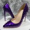 Pink studded high heels, fashionable, ultra shallow mouth, pointed toe, thin heel, hate sky, high punk style, 12CM