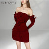 TWOTWINSTYLE Solid Patchwork Applikationen Sexy Minikleider Für Frauen Trägerlos Langarm Schlankmachende Abendpartykleider Damen