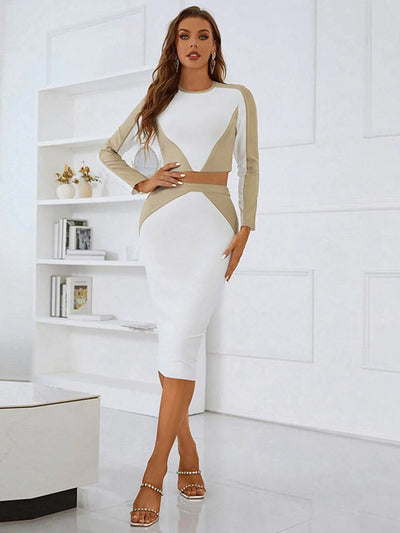 Slim fit party bandage suit elegant set long sleeved dress slim fit fashionable clothing set spring club outfit