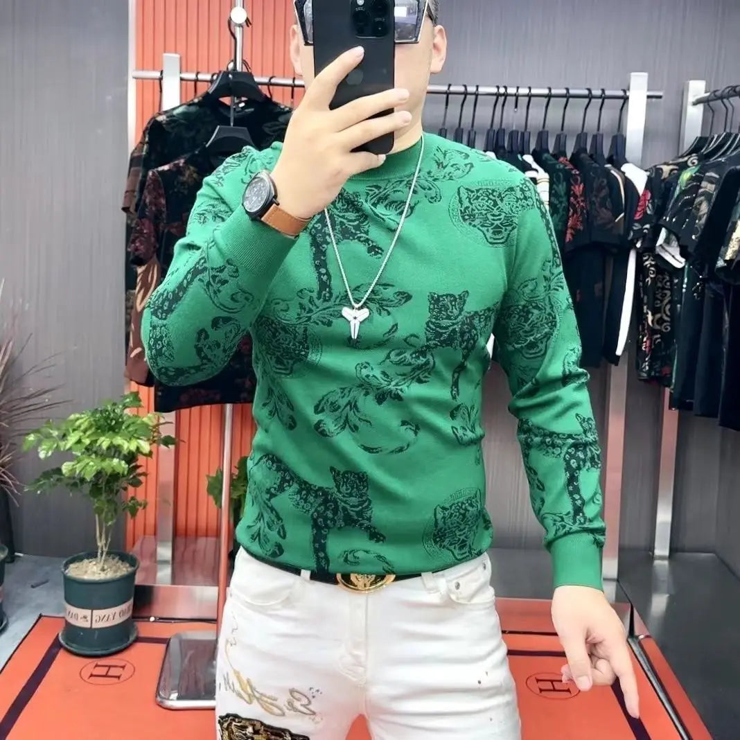 Herren-T-Shirt mit modischer Persönlichkeit, stilvoll und vielseitig, im Trend, Langarm-Herren-Base-Shirt, dicker Stil