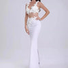 Women Sexy White Flowers V-Neck Tops Bodycon Long Dress Two Pieces Set Eveing Party Prom Gown Nightclub Celebrate Birthday Dress