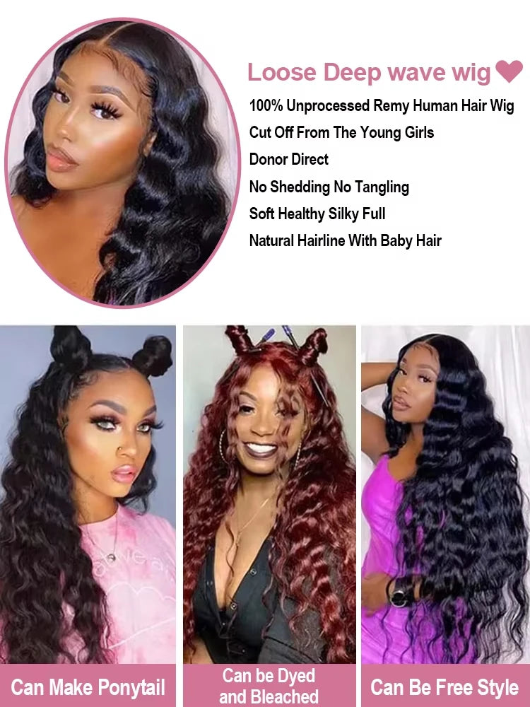 Loose Deep Wave 13x6 HD Lace Frontal Human Hair Wigs Brazilian Curly Wigs 13x4 Human Hair Lace Front Wig Preplucked Remy Hair