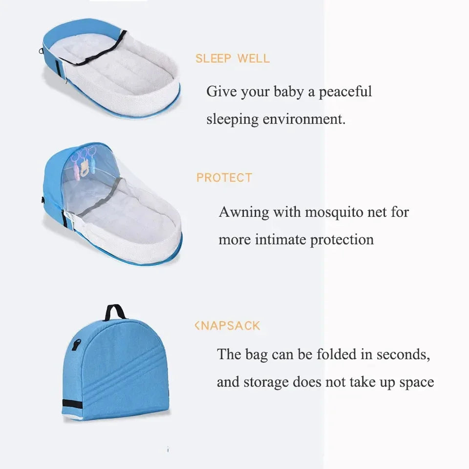 Babybett, faltbar, tragbar, mit Netz und Verdeck, Babynest, tragbares Babybett zum Campen, Säuglingswiege