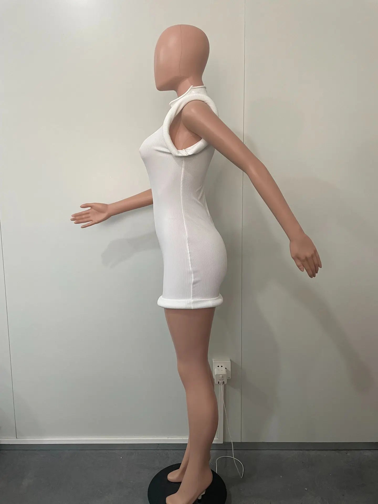 Joskaa Elegant Solid Stand Collar Sleeveless Bodycon Irregular Mini Dress for Women 2024 Summer Evening Birthday Party Clubwear