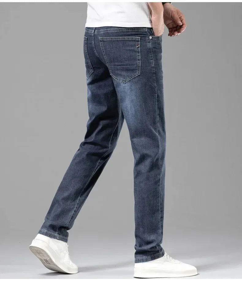 Sommer elastische Herrenjeans Mode Grau Bequeme Business Straight Stretch Baumwolle Casual Denim Hose Marke Männliche Dünne Hosen