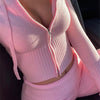 TARUXY Women Spring Outfits Casual Zipper Sweater Hoodie Set High Waist Flare Pants Suits Pink Knitted Womens Y2k Two Piece Set