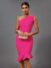 Mermaid Midi Bandage Dress Women Black Bodycon Dress Evening Party Elegant Sexy One Shoulder Birthday Club Outfit 2023 Summer