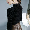 Black Vintage Doll Collar Polka Dot Gold Velvet Top Women's Autumn and Winter Gauze Splicing Perspective Sexy T-shirt